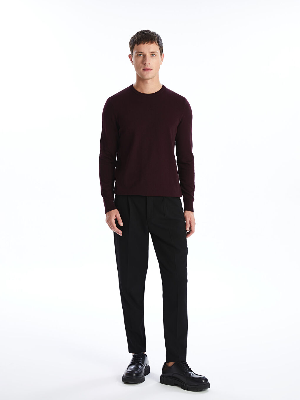 Crew Neck Long Sleeve Men's Tricot Sweater -W52331Z8-J0S
