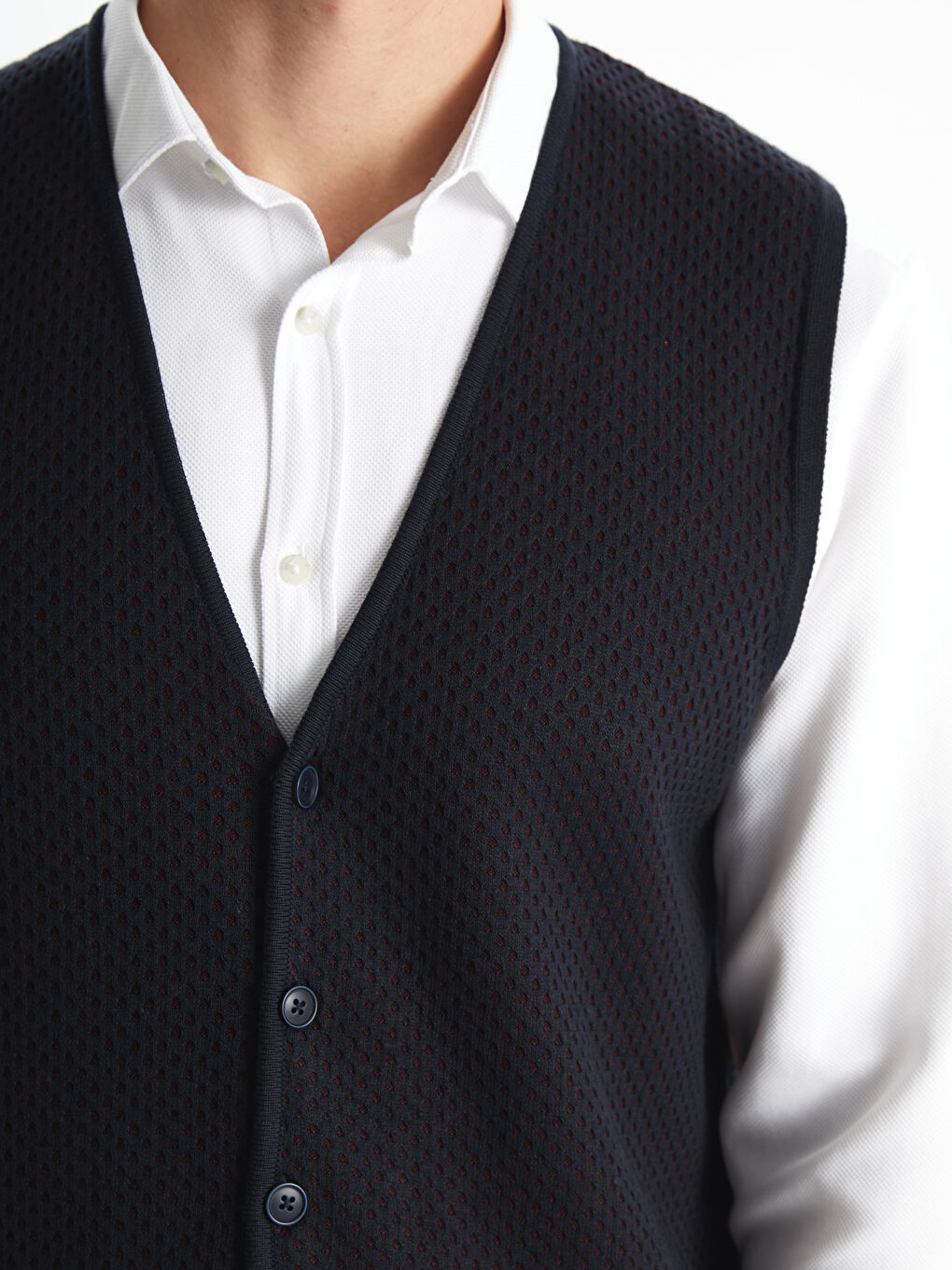 Lacivert Standart Kalıp V Yaka Erkek Triko Yelek-5