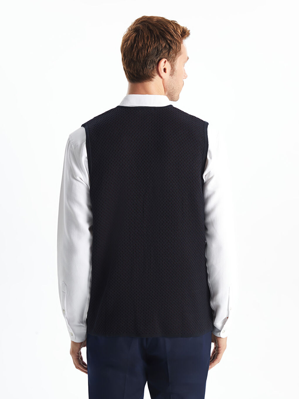 Lacivert Standart Kalıp V Yaka Erkek Triko Yelek-7