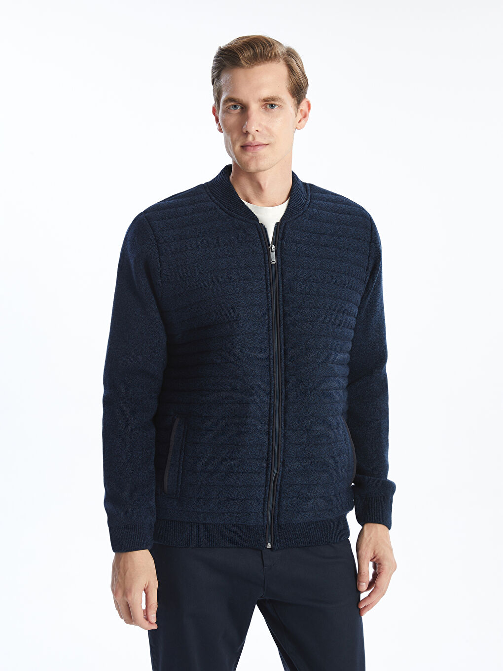 Standard Fit College Collar Men's Knitwear Cardigan