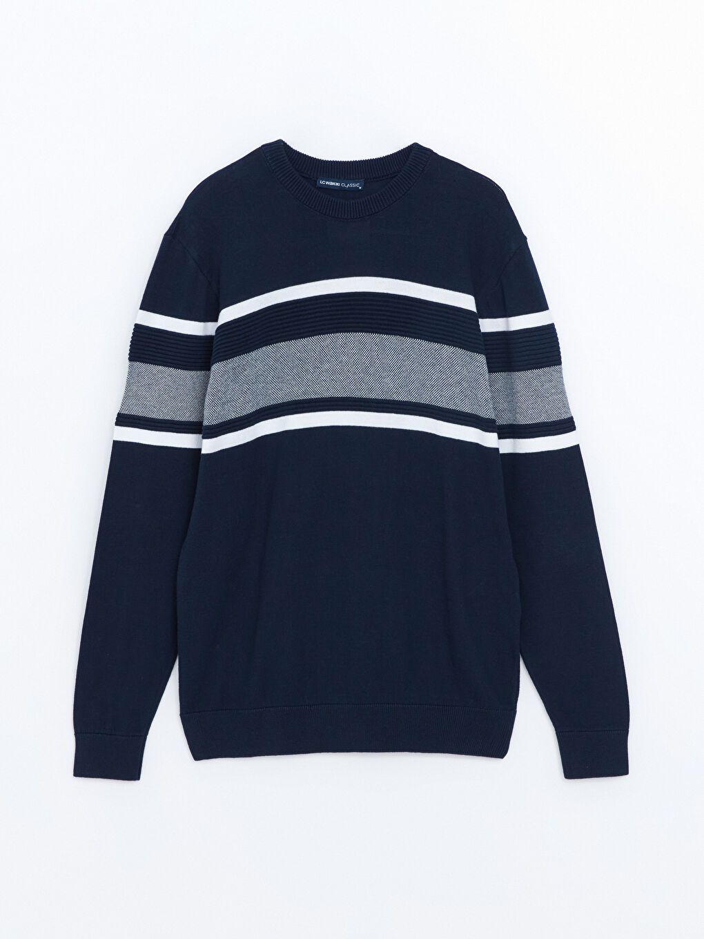 Crew Neck Long Sleeve Striped Men's Knitwear Sweater-4