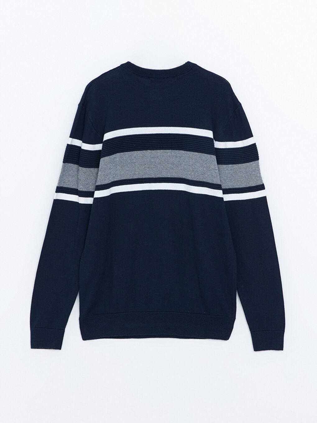 Crew Neck Long Sleeve Striped Men's Knitwear Sweater-5