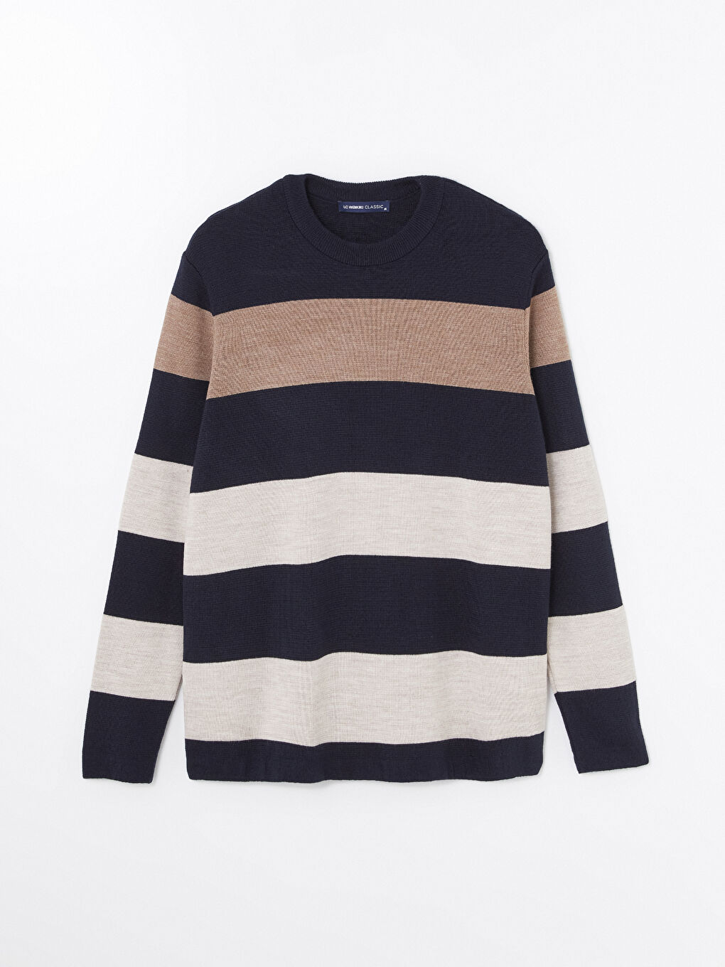 Crew Neck Long Sleeve Striped Men's Knitwear Sweater-4