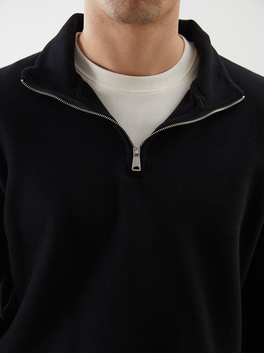 Siyah Dik Yaka Erkek Sweatshirt-2