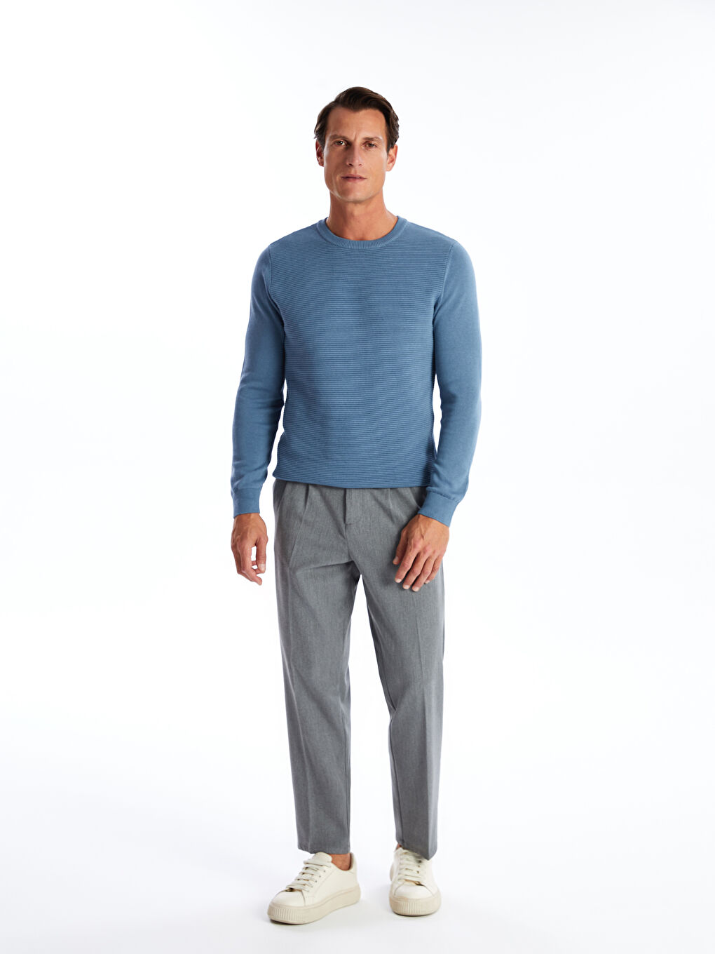 Crew Neck Long Sleeve Men's Tricot Sweater-1