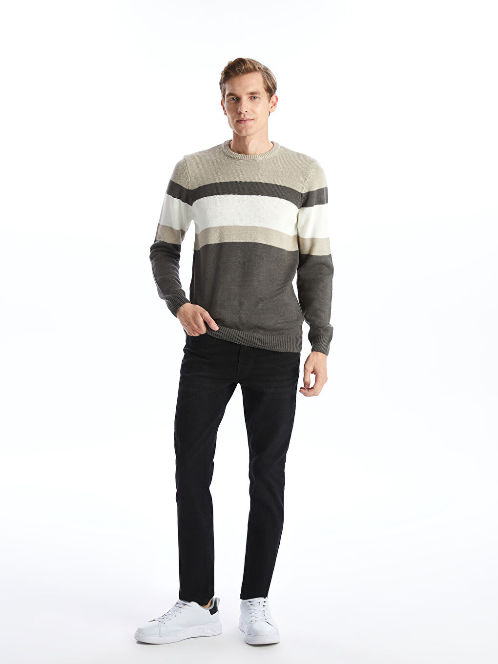 Pull-over en Tricot à Col Rond et Manches Longues Bloc de Couleurs pour Hommes-3