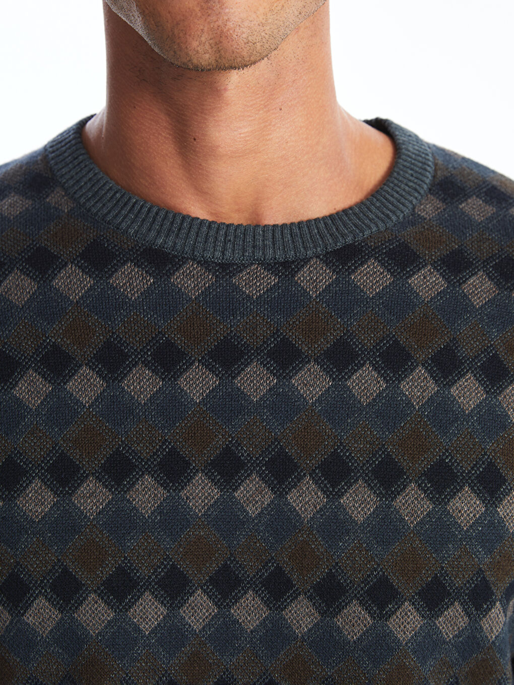 Crew Neck Long Sleeve Patterned Men's Knitwear Sweater -W52467Z8-D3A