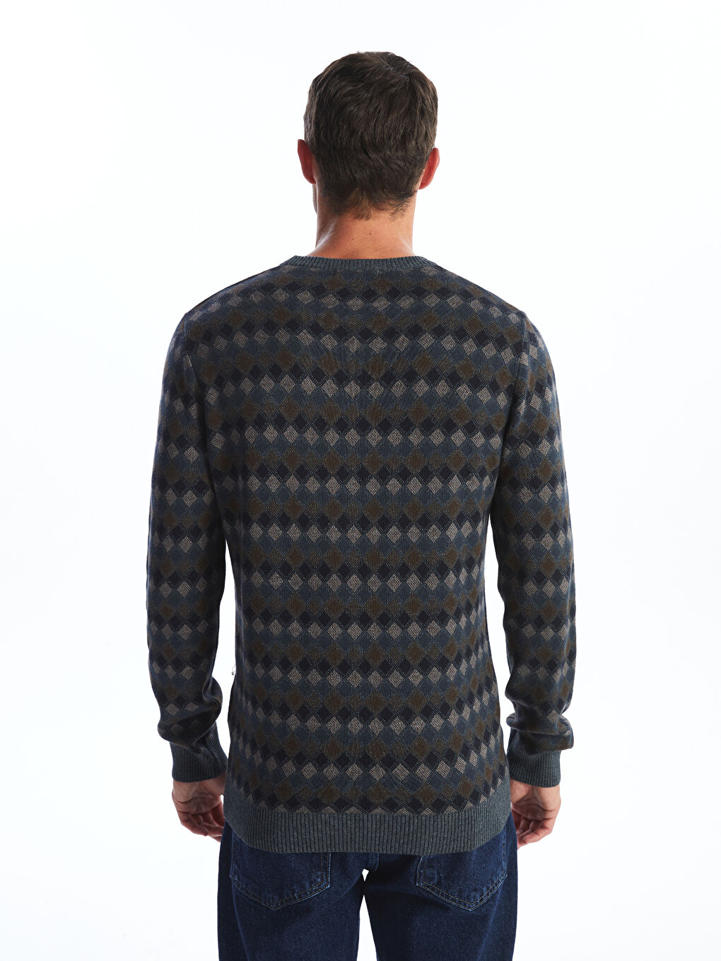 Crew Neck Long Sleeve Patterned Men's Knitwear Sweater -W52467Z8-D3A
