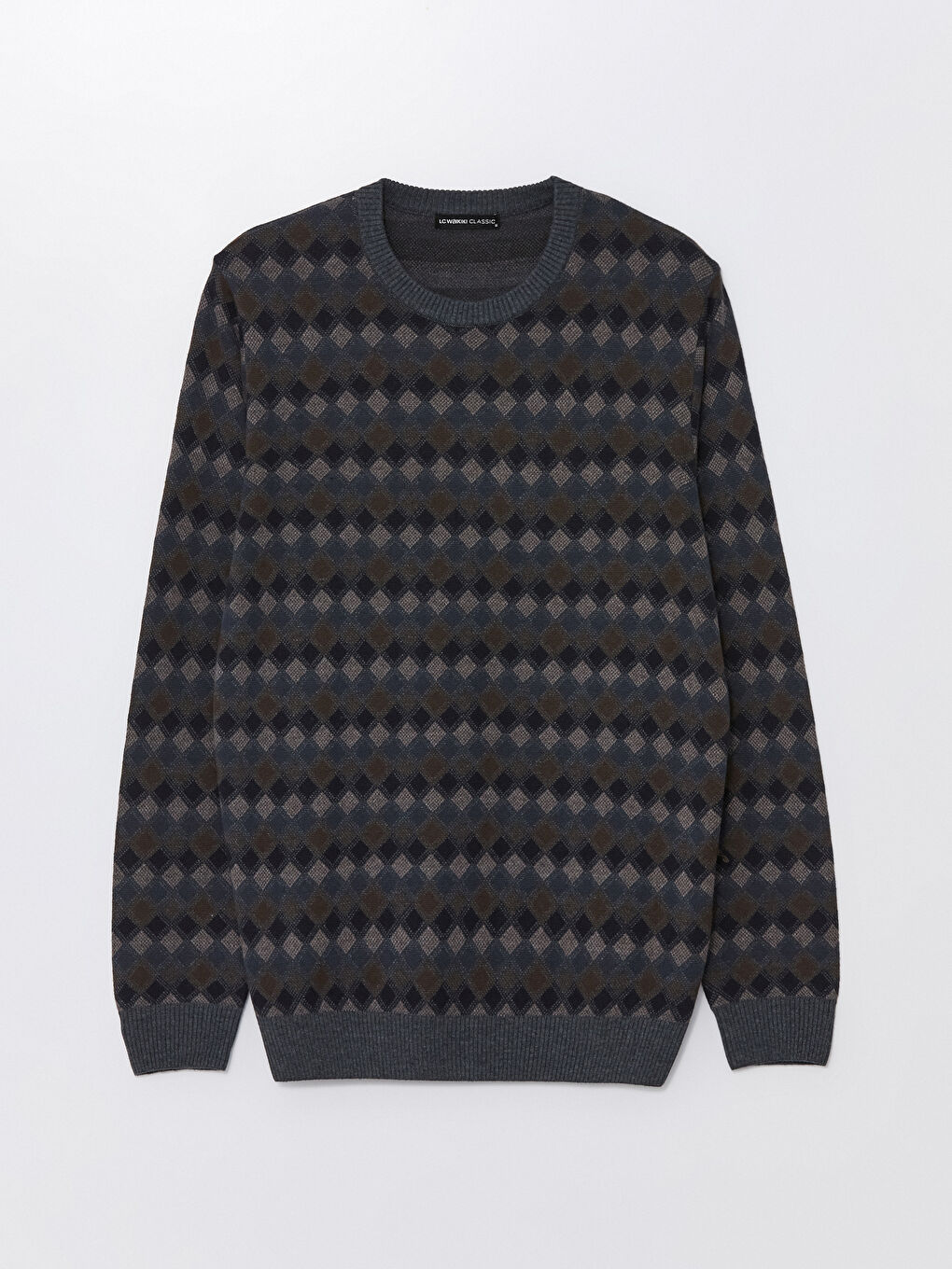 Crew Neck Long Sleeve Patterned Men's Knitwear Sweater -W52467Z8-D3A