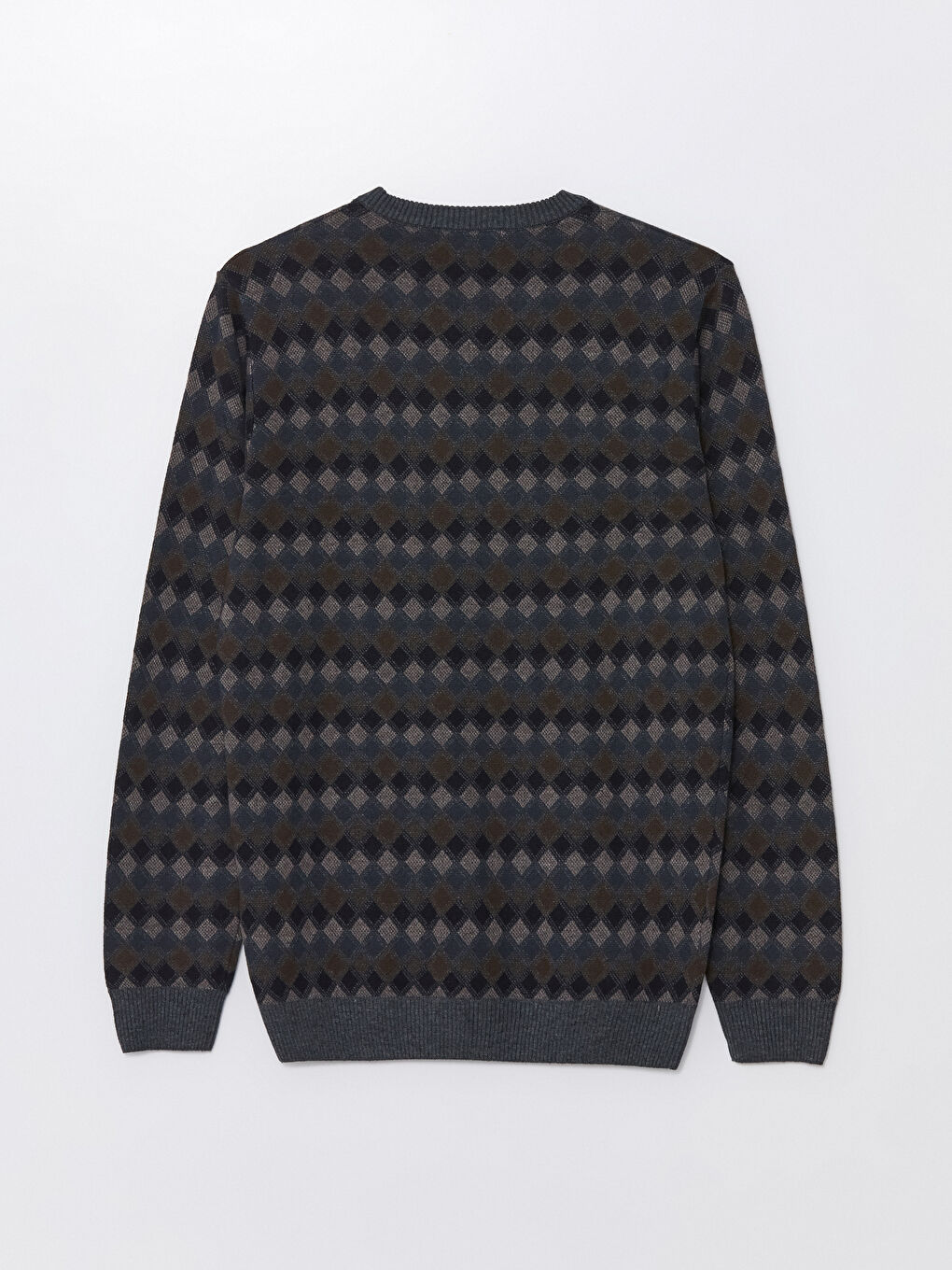Crew Neck Long Sleeve Patterned Men's Knitwear Sweater -W52467Z8-D3A