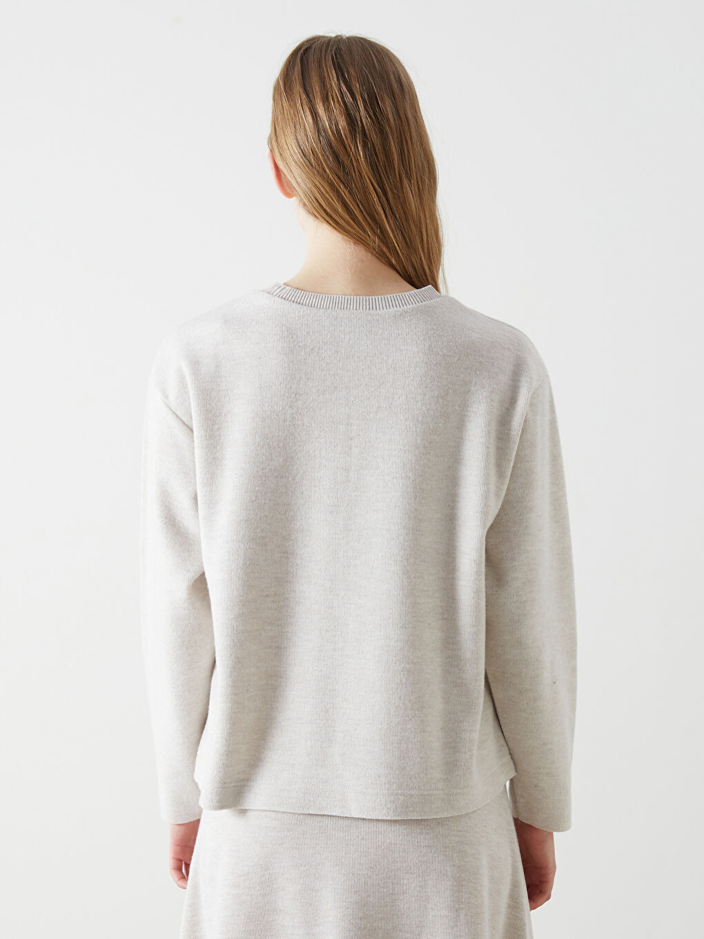 Bej Bisiklet Yaka Kadın Triko Kazak-3