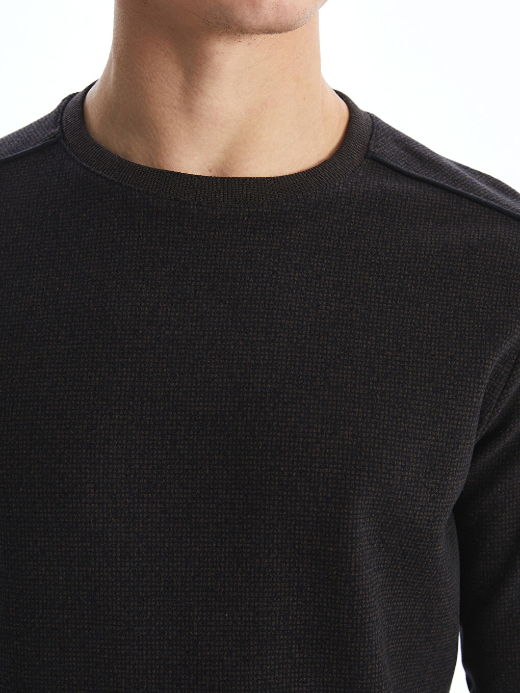 Kahverengi Bisiklet Yaka Uzun Kollu Erkek Sweatshirt-2