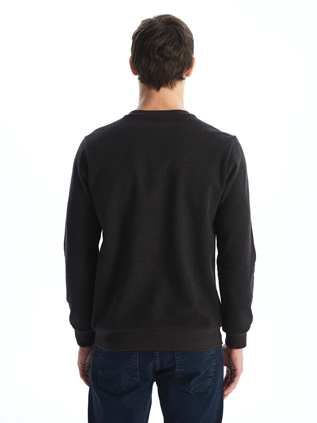 Kahverengi Bisiklet Yaka Uzun Kollu Erkek Sweatshirt-3