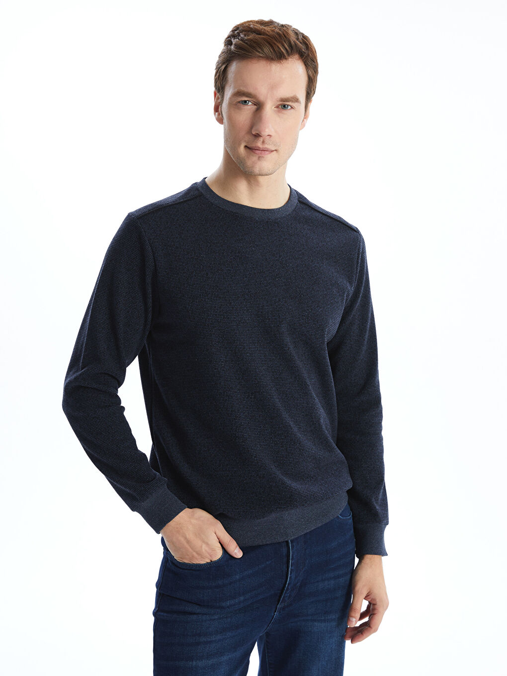 Lacivert Bisiklet Yaka Uzun Kollu Erkek Sweatshirt