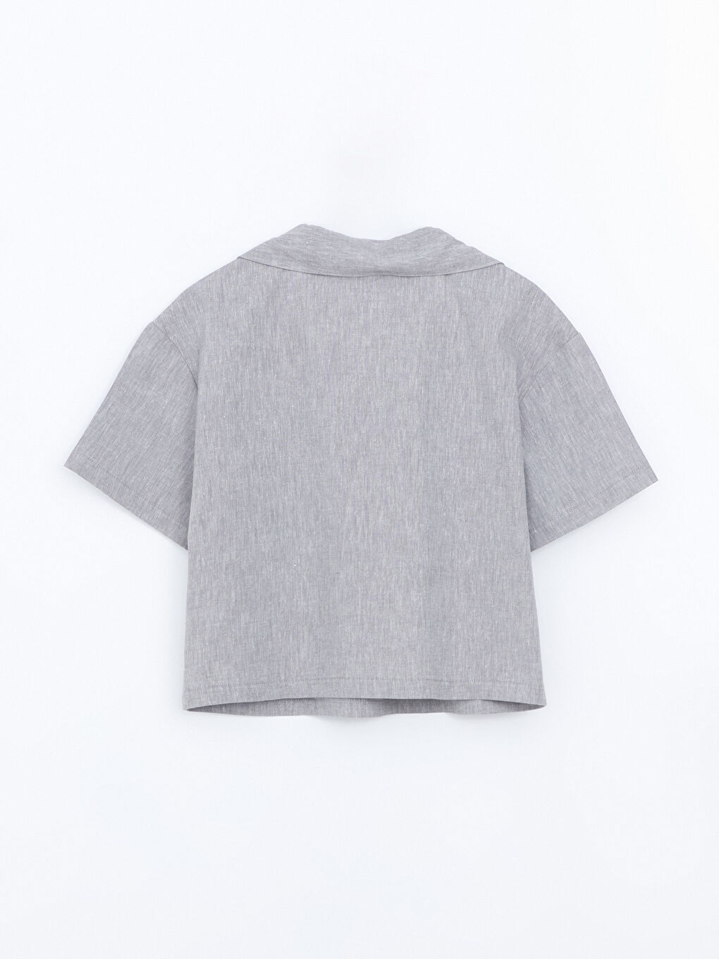 Gri Polo Yaka Keten Karışımlı Kadın Bluz-1