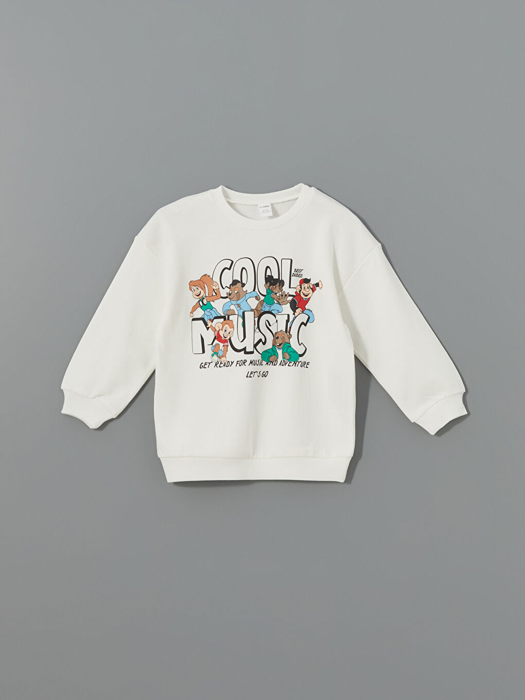 LCW Kids Ekru Bisiklet Yaka Baskılı Erkek Çocuk Sweatshirt