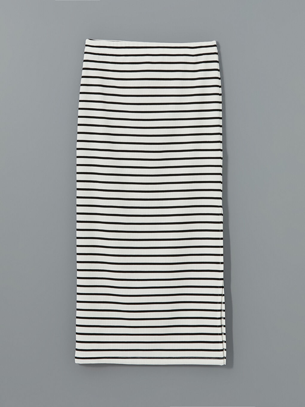 Beyaz Standart Fit Çizgili Kadın Etek-4