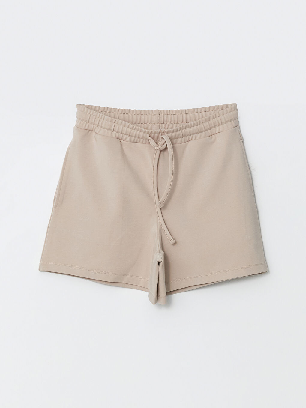 Bej Beli Lastikli Kadın Şort-4