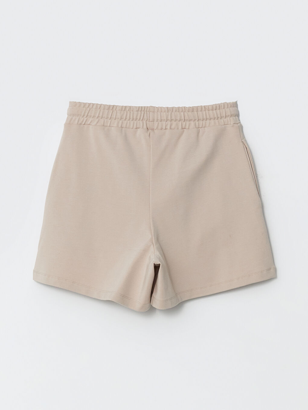 Bej Beli Lastikli Kadın Şort-5