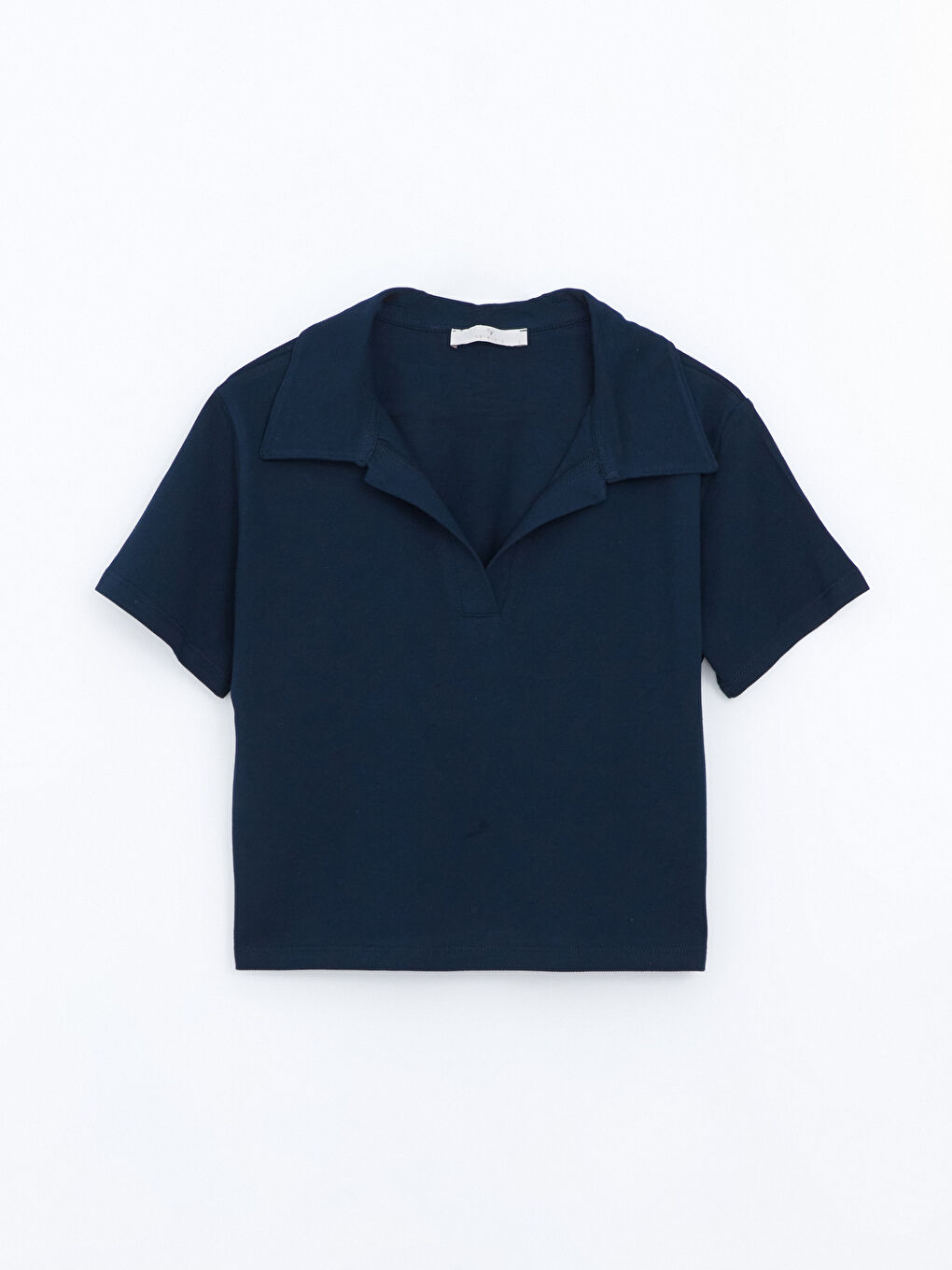 Lacivert Petite Polo Yaka Kadın Tişört-4