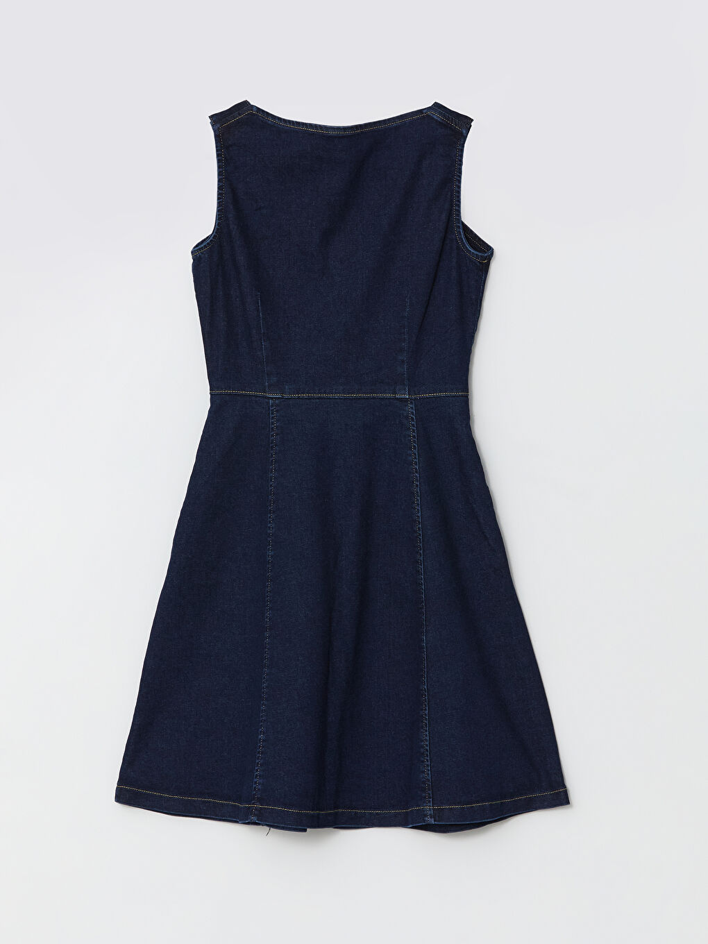 Lacivert Petite Kare Yaka Kadın Jean Elbise-5