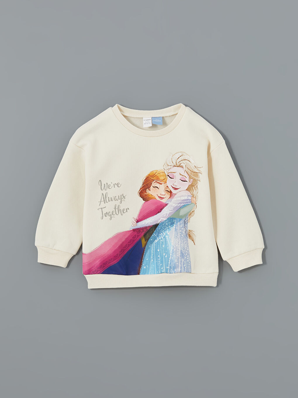 LCW baby Ekru Elsa Baskılı Kalın Kız Bebek Sweatshirt