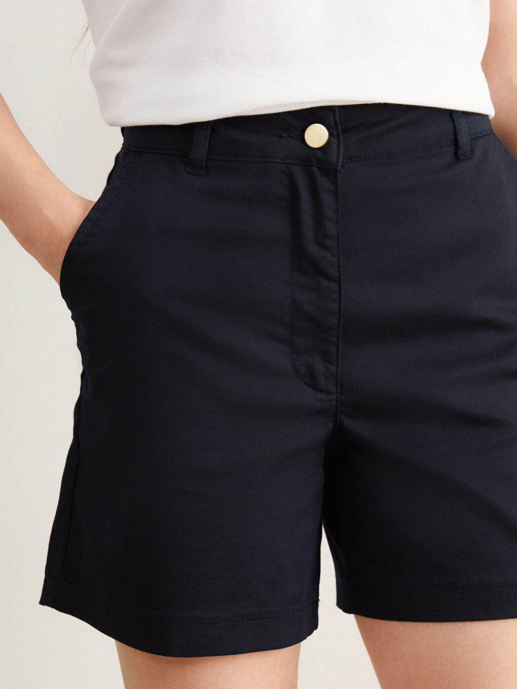 Lacivert Petite Standart Fit Gabardin Kadın Şort-2