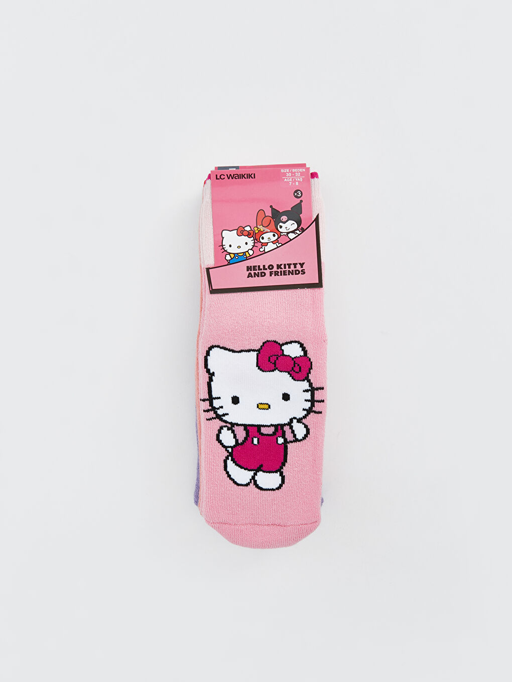 LCW Kids Pembe Hello Kitty Desenli Kız Çocuk Havlu Soket Çorap 3'lü - 1