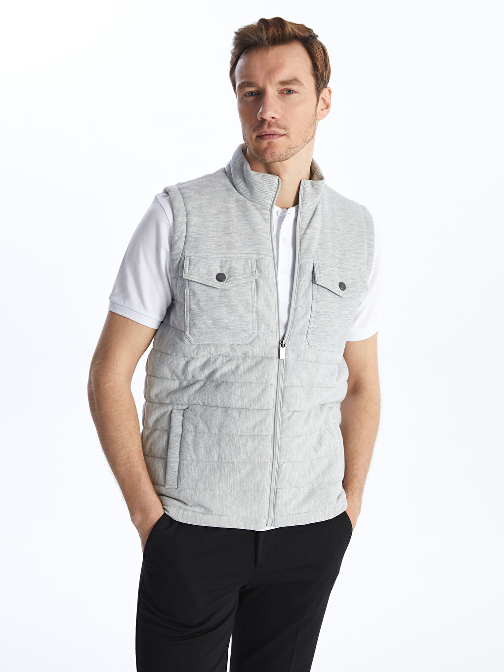 Regular Fit Funnel Neck Men's Knitwear Waistcoat