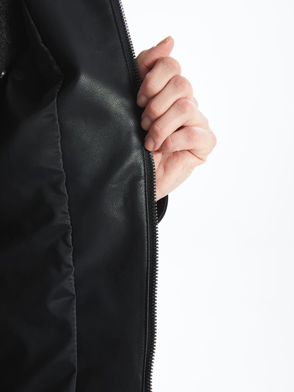 LCWAIKIKI Classic Crew Neck Women's Faux Leather Jacket -W52692Z8-CVL