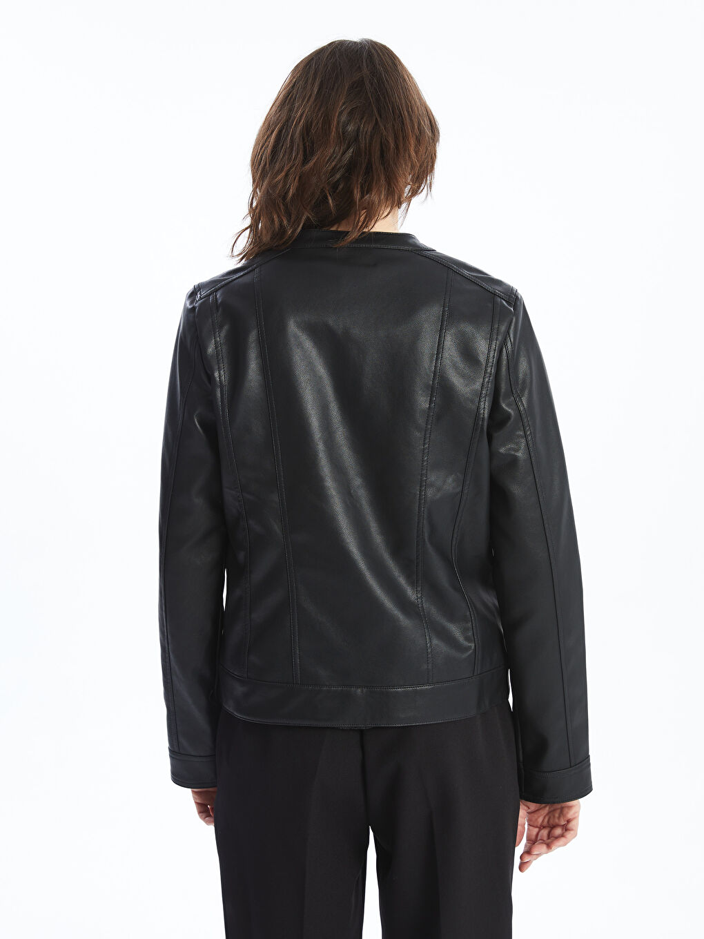 LCWAIKIKI Classic Crew Neck Women's Faux Leather Jacket -W52692Z8-CVL