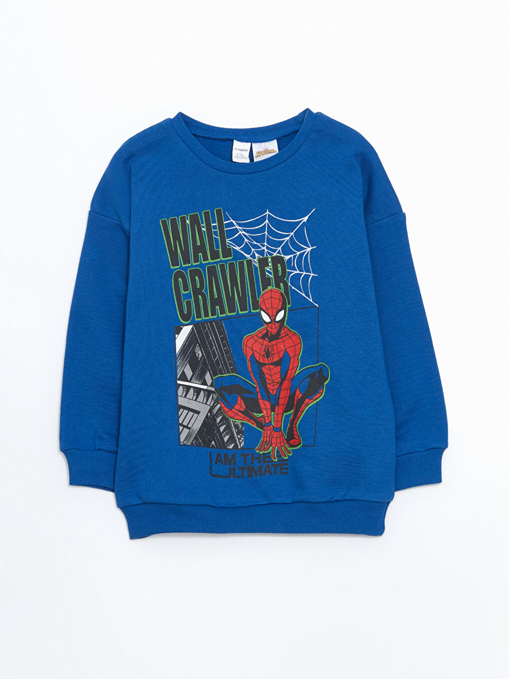 LCW Kids Mavi Bisiklet Yaka Spiderman Baskılı Erkek Çocuk Sweatshirt