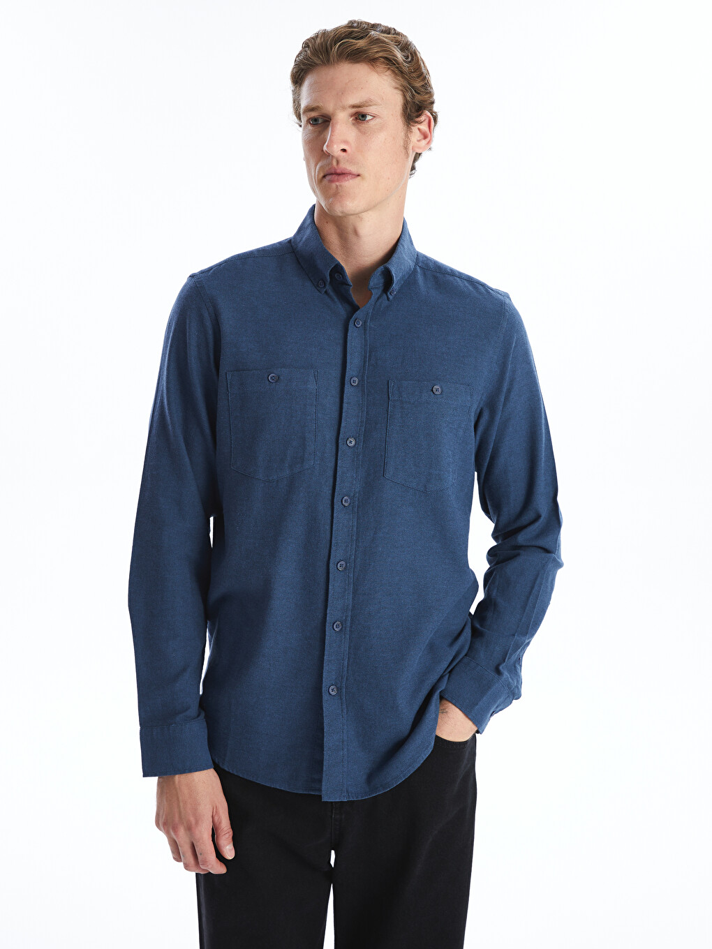 İndigo Regular Fit Uzun Kollu Gabardin Erkek Gömlek-1