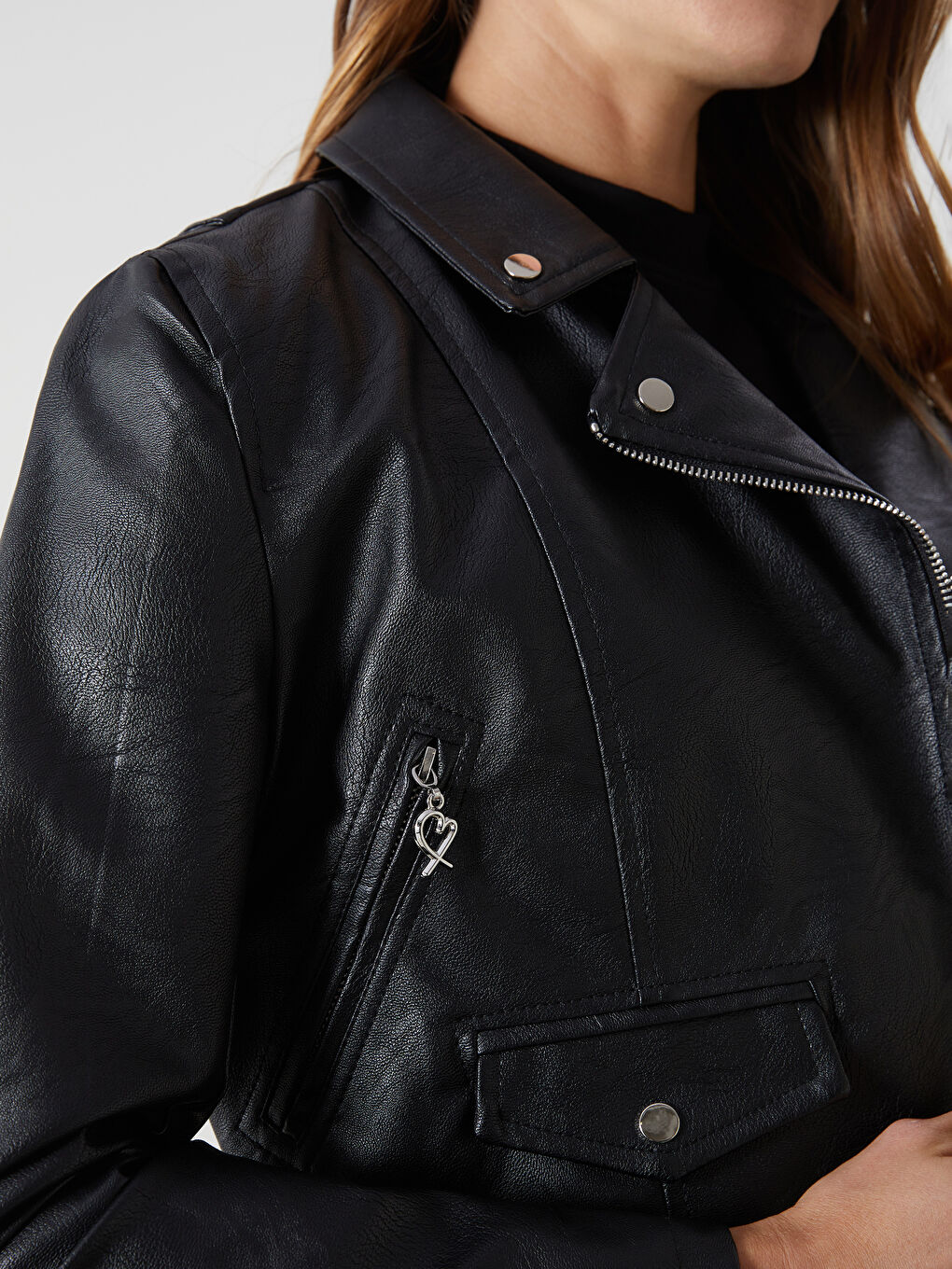 Veste en similicuir à col motard pour Femmes-2
