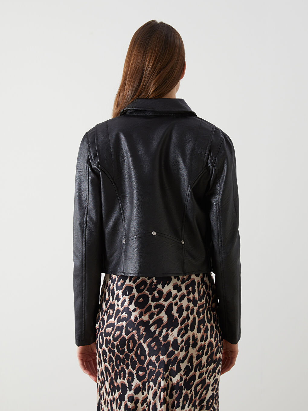 Veste en similicuir à col motard pour Femmes-4