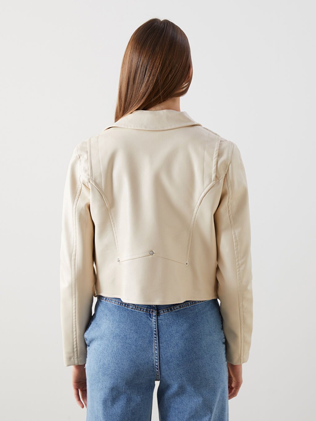 Biker Neck Women's Faux Leather Jacket -W4LP83Z8-FEW