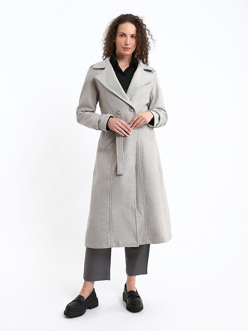 Kadın Gömlek Yaka Düz Kaşe Kaban-1