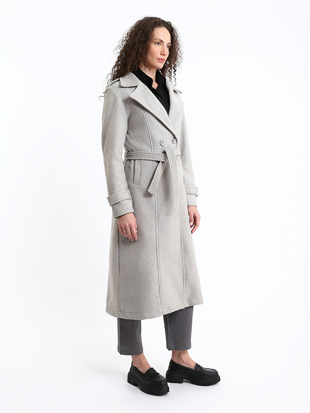 Kadın Gömlek Yaka Düz Kaşe Kaban-3