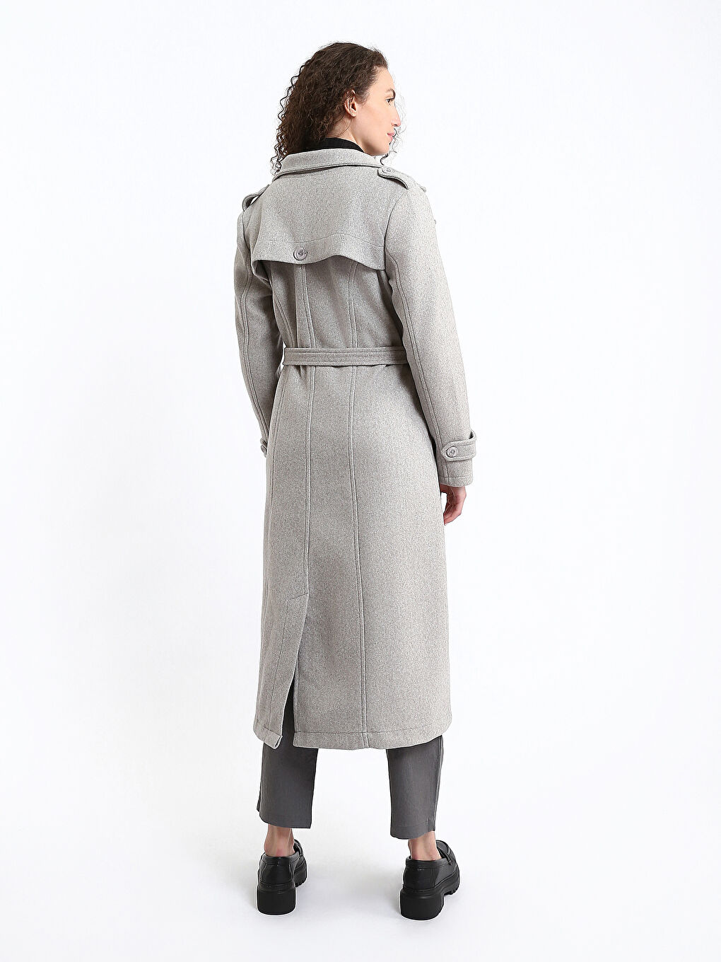 Kadın Gömlek Yaka Düz Kaşe Kaban-4