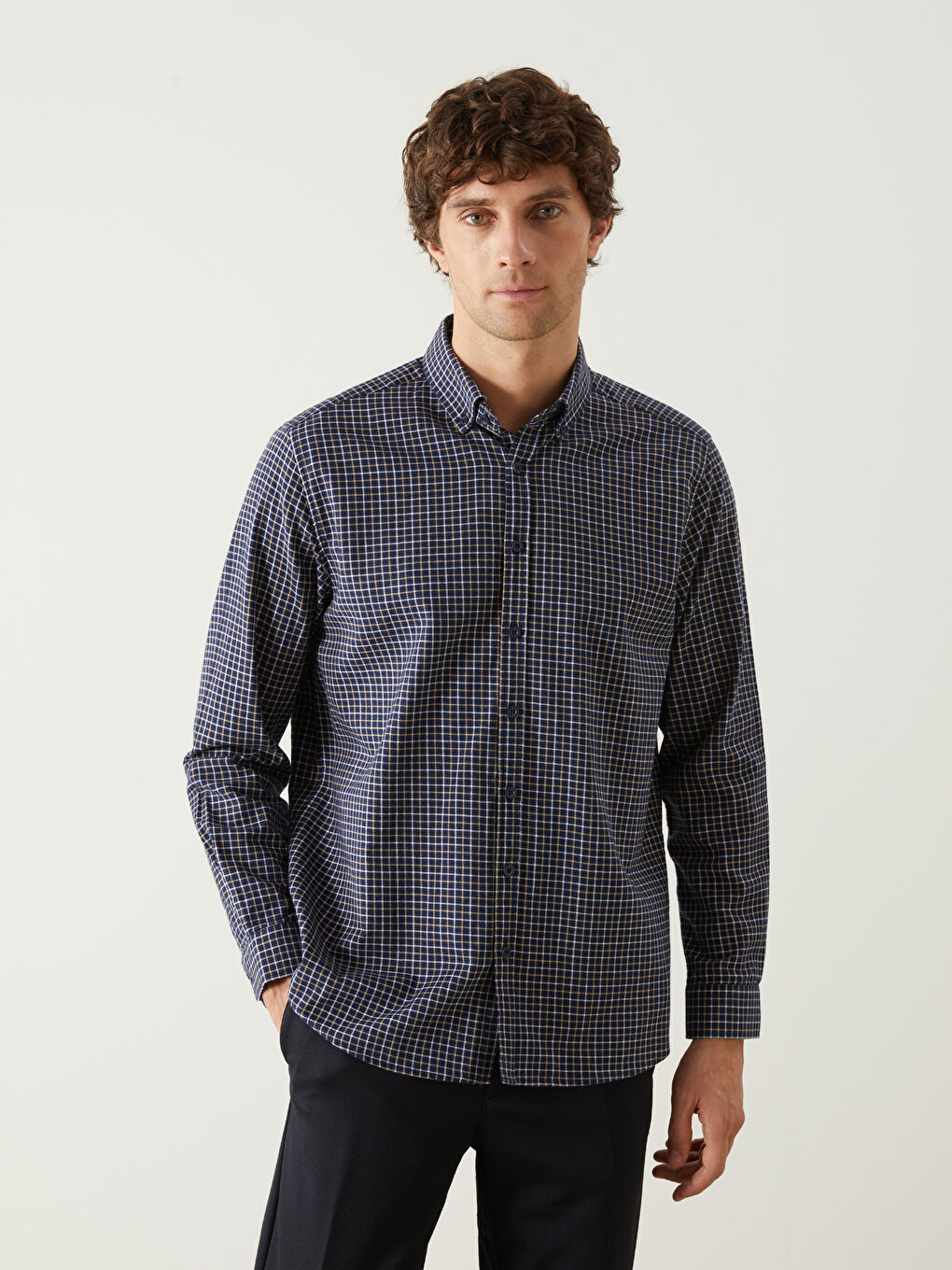 SOUTHBLUE Slim Fit Long Sleeve Plaid Poplin Men's Shirt -W4LP92Z8-RFH