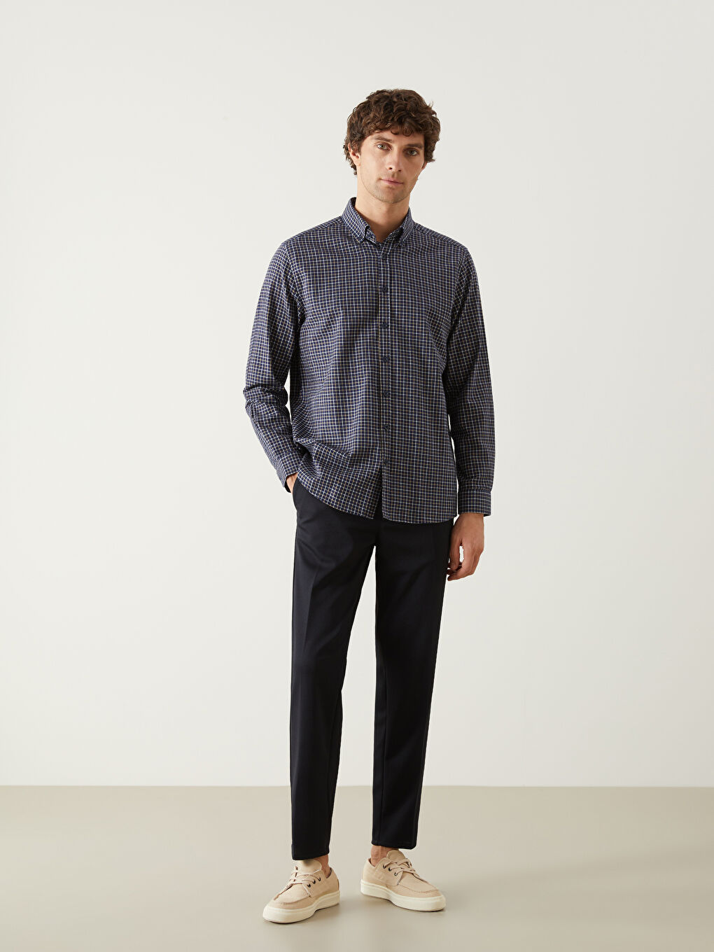 SOUTHBLUE Slim Fit Long Sleeve Plaid Poplin Men's Shirt -W4LP92Z8-RFH