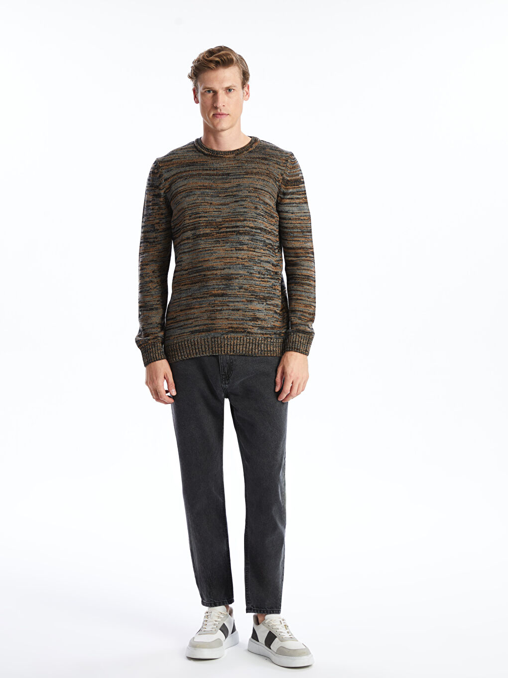 Crew Neck Patterned Men's Knitwear Sweater-3