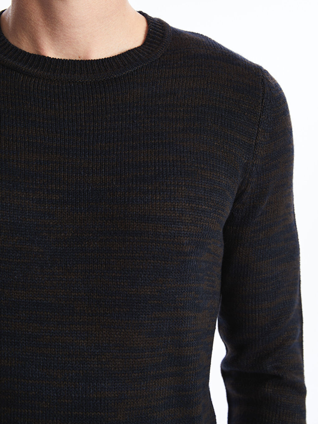 Kahverengi Bisiklet Yaka Desenli Erkek Triko Kazak-5