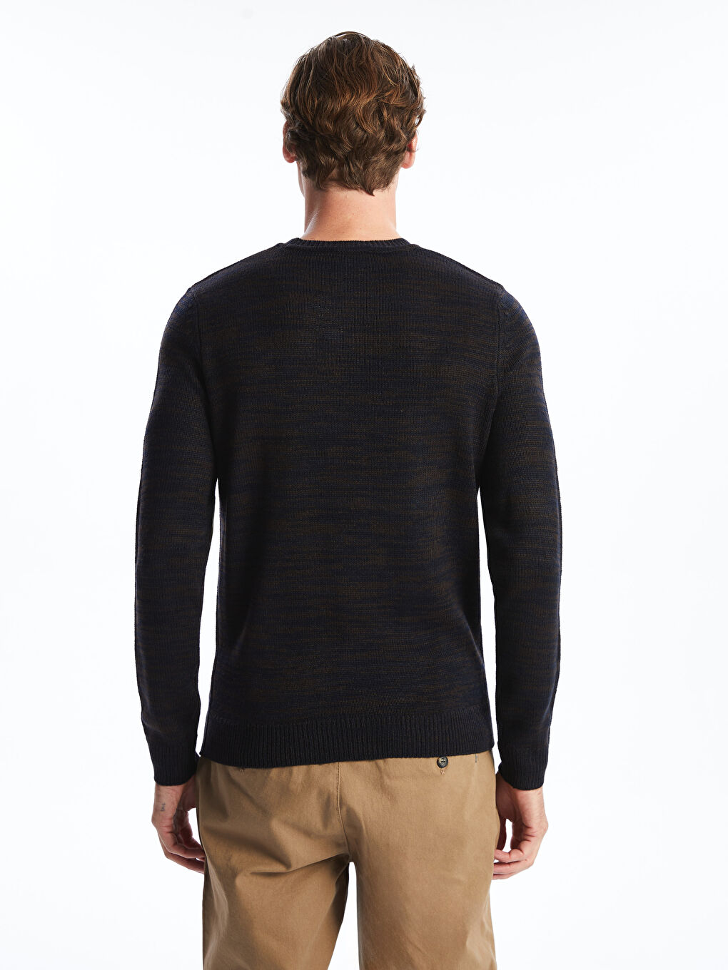 Kahverengi Bisiklet Yaka Desenli Erkek Triko Kazak-7