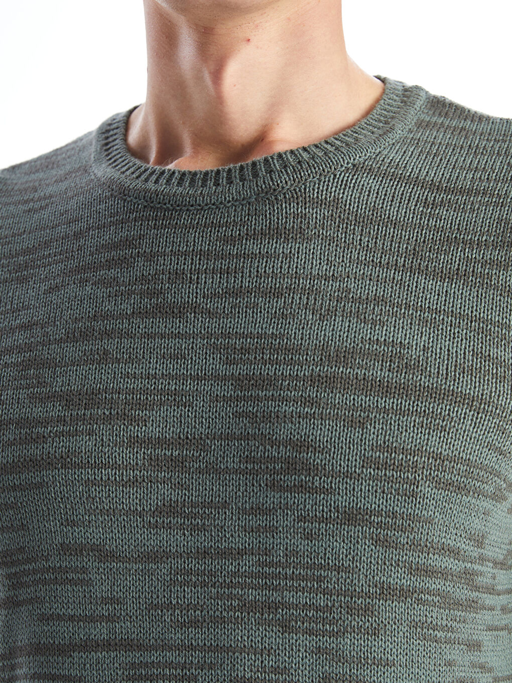 Yeşil Bisiklet Yaka Desenli Erkek Triko Kazak-5