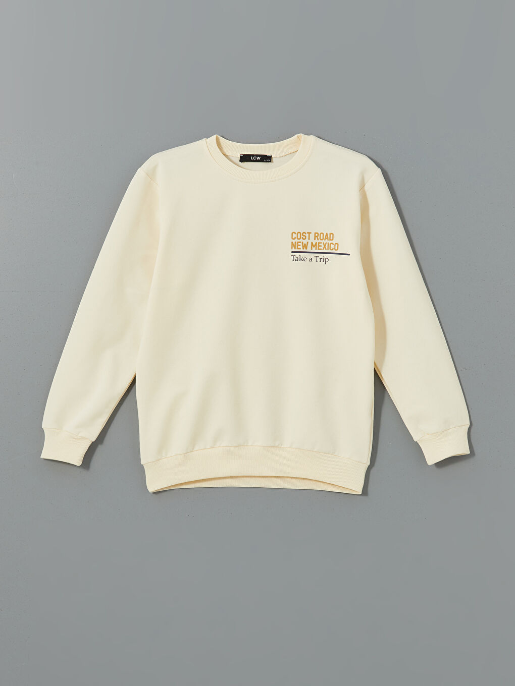 Ekru Bisiklet Yaka Baskılı Erkek Çocuk Sweatshirt