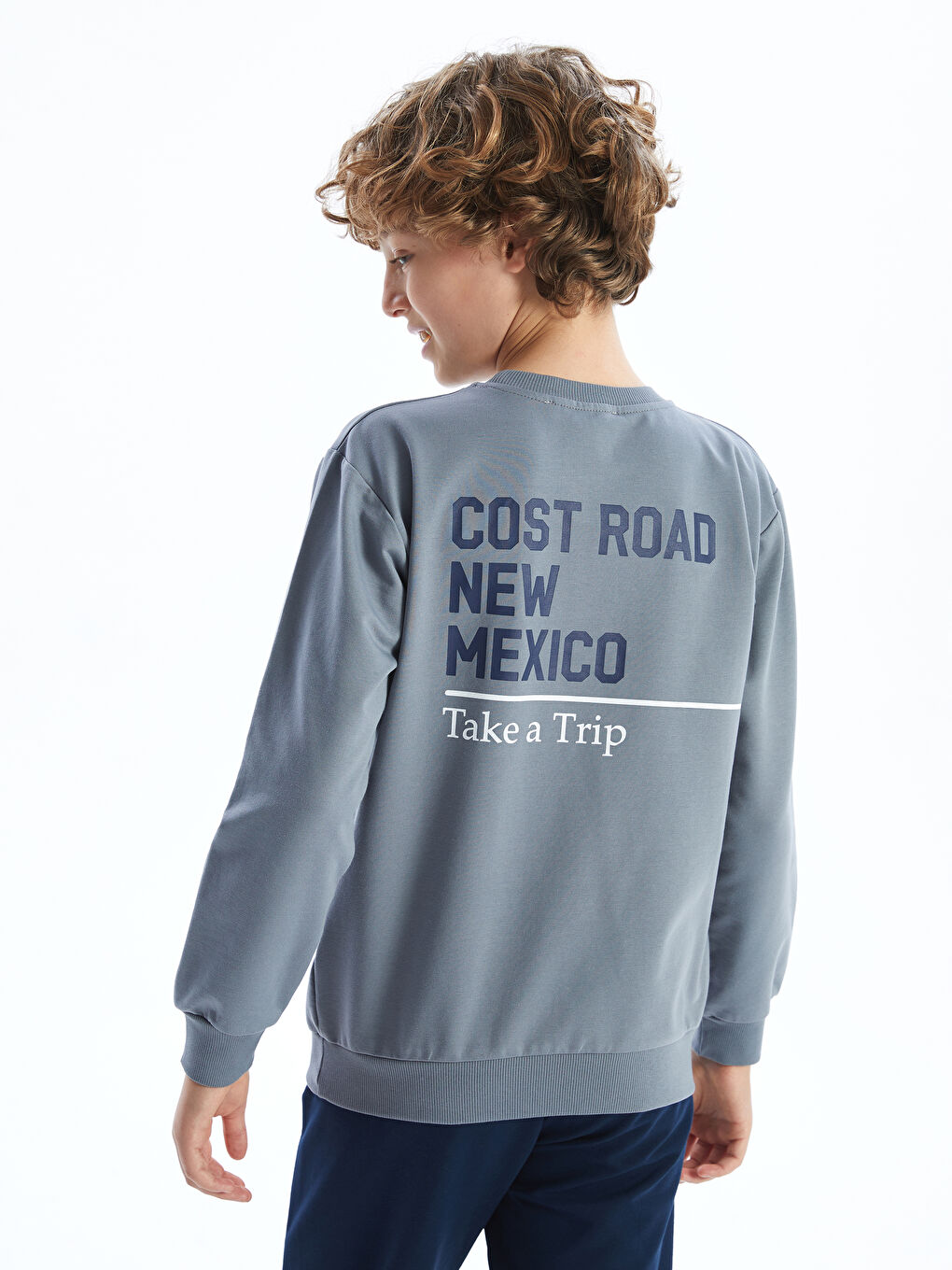 Antrasit Bisiklet Yaka Baskılı Erkek Çocuk Sweatshirt