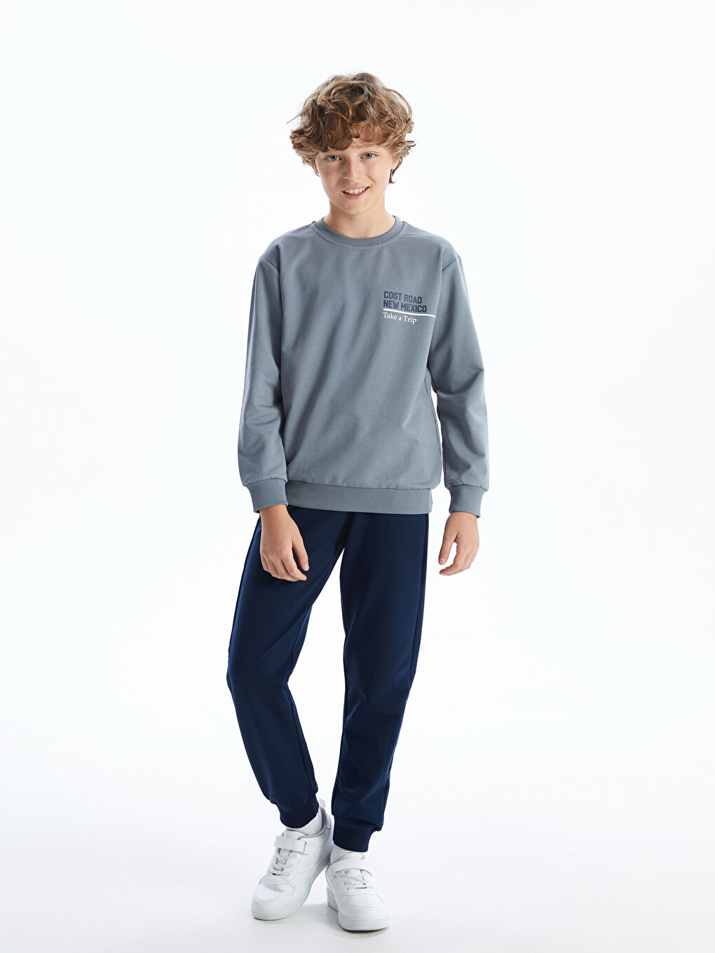 Antrasit Bisiklet Yaka Baskılı Erkek Çocuk Sweatshirt-1