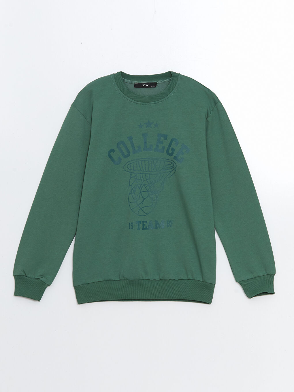 LCW Kids Yeşil Bisiklet Yaka Uzun Kollu Baskılı Erkek Çocuk Sweatshirt