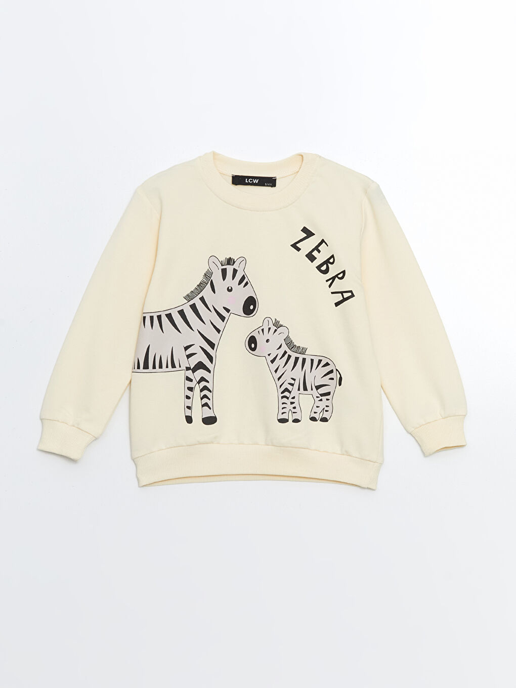 LCW Kids Ekru Bisiklet Yaka Baskılı Kız Çocuk Sweatshirt